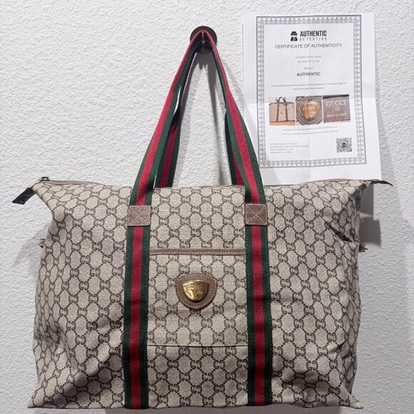 Gucci Plus Vintage GG Tote – Coated Canvas – Web Stripe – AUTHENTIC – COA - Picture 2 of 11